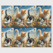 Katten spelen in bloemen Kattenliefhebber Cadeaupapier (Vlak)