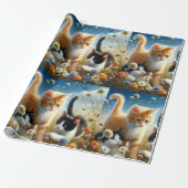 Katten spelen in bloemen Kattenliefhebber Cadeaupapier (Uitgerold)