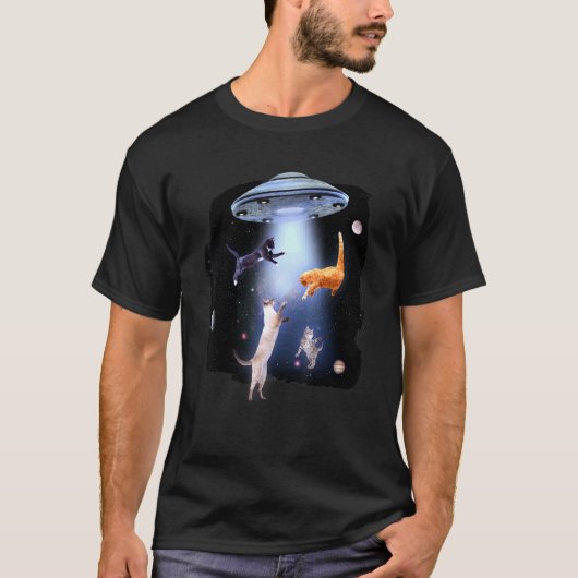 Katten spelen in de ruimte UFO T-shirt (Voorkant)