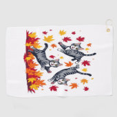 Katten spelen in herfstbladeren golfhanddoek (Horizontaal)