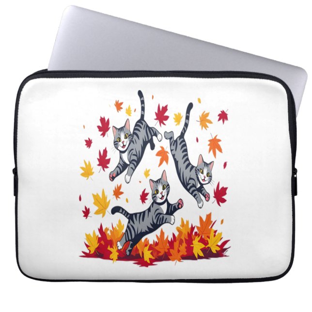 Katten spelen in herfstbladeren laptop sleeve (Voorkant)