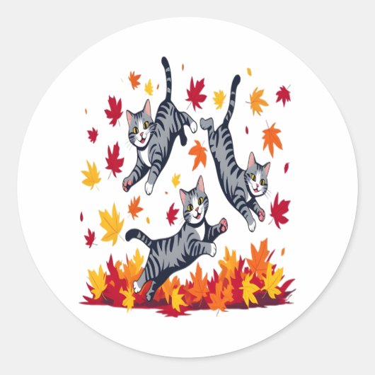 Katten spelen in herfstbladeren ronde sticker (Voorkant)