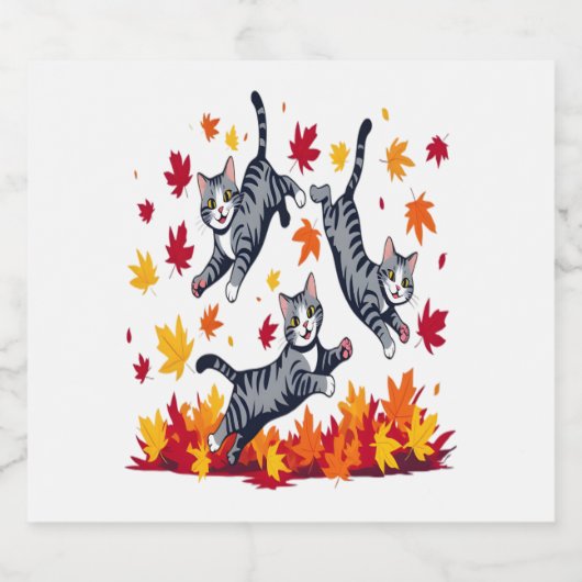 Katten spelen in herfstbladeren sparkling wijnetiket (Enkel label)