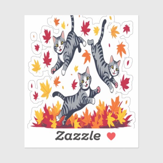 Katten spelen in herfstbladeren sticker (Vel)