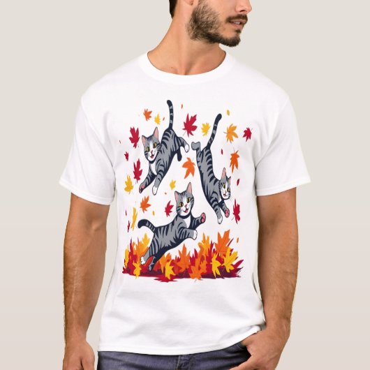Katten spelen in herfstbladeren t-shirt (Voorkant)