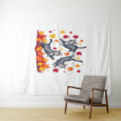 Katten spelen in herfstbladeren wandkleed (In Situ (horizontaal))
