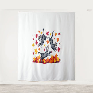 Katten spelen in herfstbladeren wandkleed