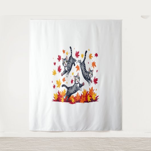Katten spelen in herfstbladeren wandkleed (Voorkant)