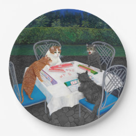 Katten spelen mahjong papier Bord