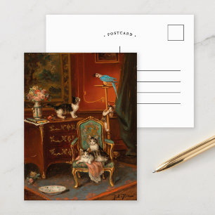 Katten spelen met een papegaai   Jules Le Roy Briefkaart