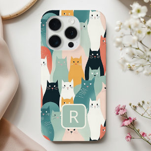 Katten spelen neutraal pastelpatroon iPhone 15 pro case