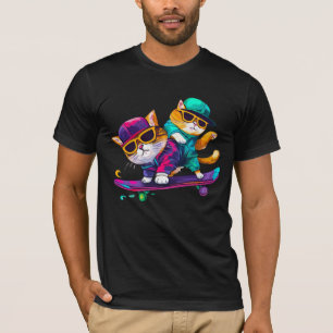 Katten Spelen Skateboard Dragen Bril Hip Hop Pet T-shirt