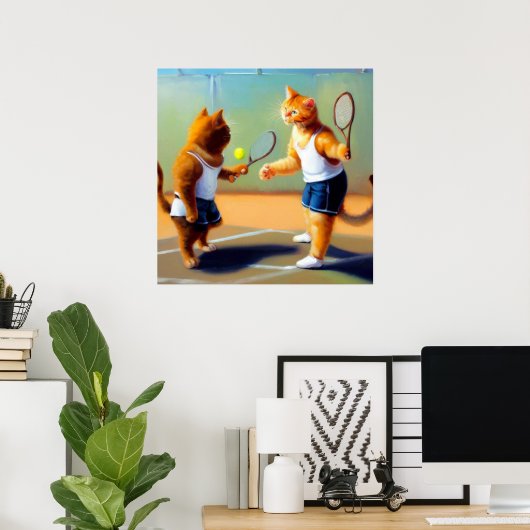 Katten spelen tennis poster (Thuiskantoor)