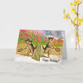 Katten spelen tennis verjaardag kaart (Gele Bloem)