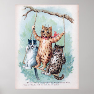 Katten spelend op een schommel, Louis Wain Poster