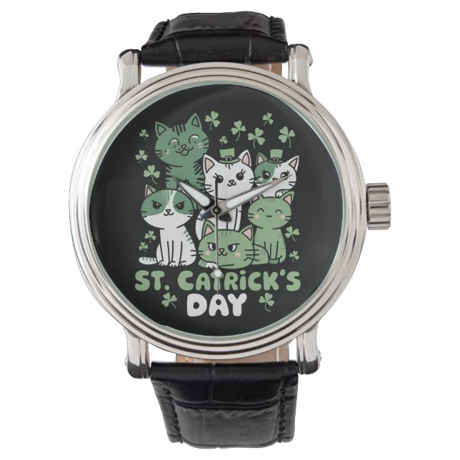 Katten St. Patrick's Dag Grappige Catrick's Dag Horloge (Voorkant)
