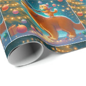 Katten staan op hond om kerstboom te versieren cadeaupapier (Rol Hoek)