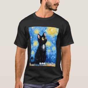 Katten-sterrennacht-Van Gogh-kat-funge-zwart-kat-k T-shirt