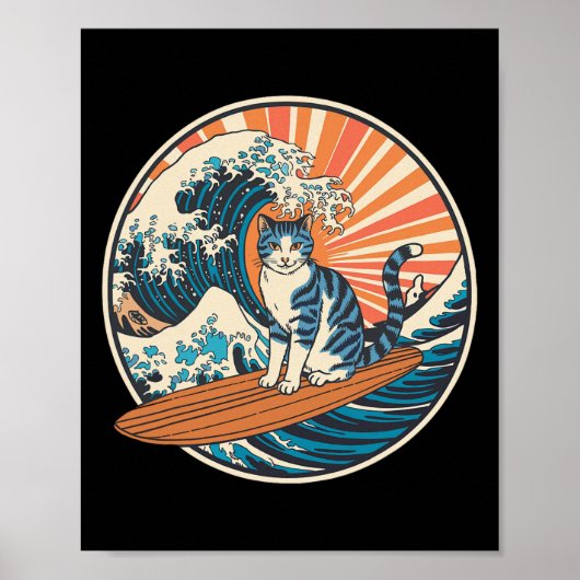 Katten surfen Grappige surfer Surfplank  Poster (Voorkant)