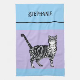 Katten Tabby Pastel Katten Dames Lichtblauw Paars Theedoek