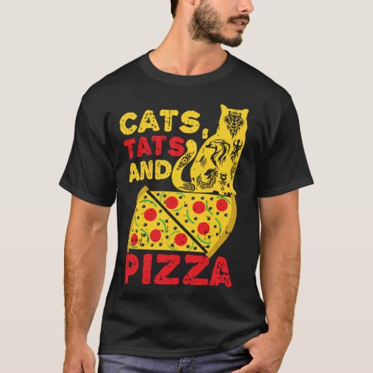 Katten Tatoeages en Pizza T-shirt (Voorkant)