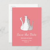 Katten Tekening Eenvoudige Bruiloft Save the Date  Aankondigingskaart (Voorkant / Achterkant)