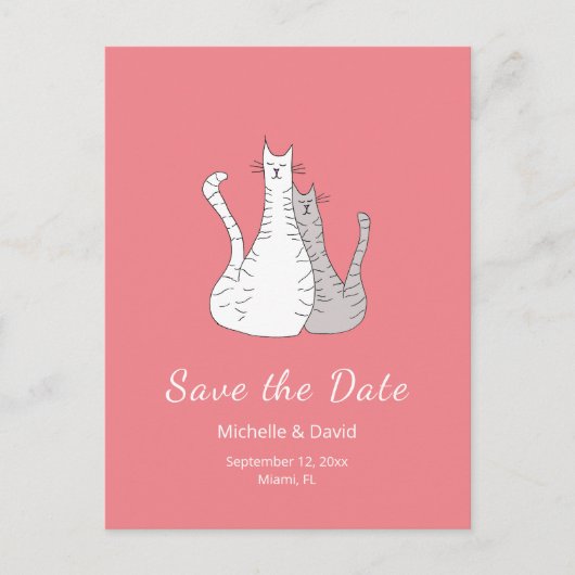 Katten Tekening Eenvoudige Bruiloft Save the Date  Aankondigingskaart (Voorkant)