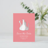 Katten Tekening Eenvoudige Bruiloft Save the Date  Aankondigingskaart (Staand voorkant)