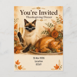 Katten Thanksgiving met kalkoen Briefkaart