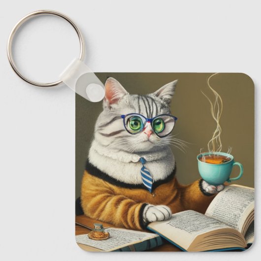 Katten, thee, boeken Sleutelhanger van het ringboe (Voorkant)