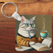 Katten, thee, boeken Sleutelhanger van het ringboe (Voorkant)