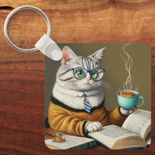 Katten, thee, boeken Sleutelhanger van het ringboe (Voorkant)