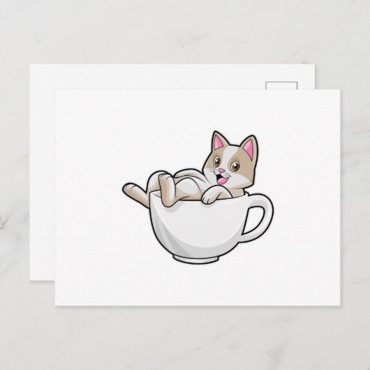 Katten theekop briefkaart (Voorkant / Achterkant)