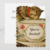 Katten Theekopje Schattig Vintage Victoriaans Huis Kaart (Voorkant / Achterkant)