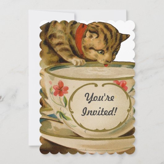 Katten Theekopje Schattig Vintage Victoriaans Huis Kaart (Voorkant)