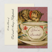 Katten Theekopje Schattig Vintage Victoriaans Huis Kaart (Voorkant / Achterkant)