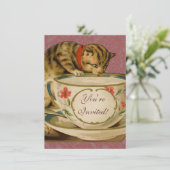 Katten Theekopje Schattig Vintage Victoriaans Huis Kaart (Staand voorkant)