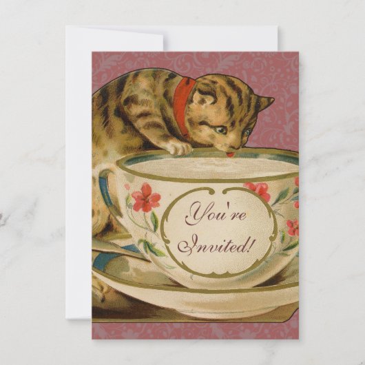Katten Theekopje Schattig Vintage Victoriaans Huis Kaart (Voorkant)