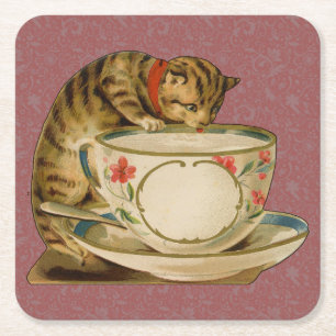 Katten Theekopje Schattig Vintage Victoriaans Huis Kartonnen Onderzetters
