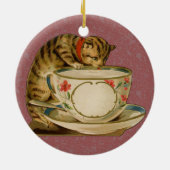 Katten Theekopje Schattig Vintage Victoriaans Huis Keramisch Ornament (Achterkant)