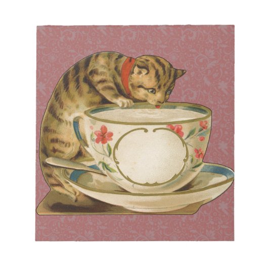 Katten Theekopje Schattig Vintage Victoriaans Huis Notitieblok (Voorkant)