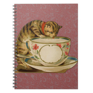 Katten Theekopje Schattig Vintage Victoriaans Huis Notitieboek