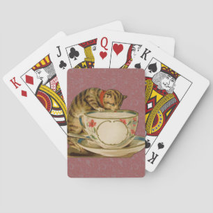 Katten Theekopje Schattig Vintage Victoriaans Huis Pokerkaarten