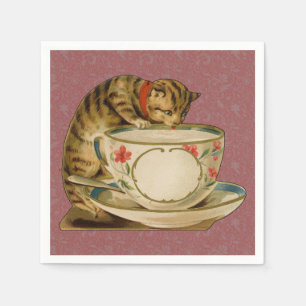 Katten Theekopje Schattig Vintage Victoriaans Huis Servet