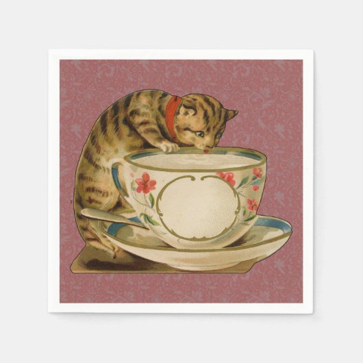 Katten Theekopje Schattig Vintage Victoriaans Huis Servet (Voorkant)