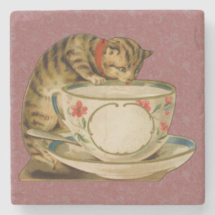 Katten Theekopje Schattig Vintage Victoriaans Huis Stenen Onderzetter