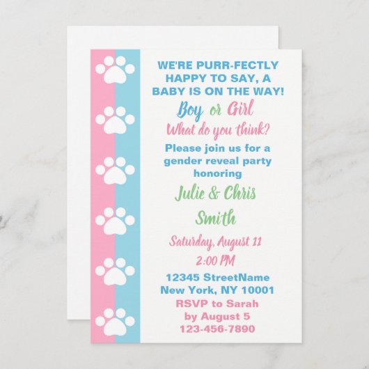 Katten Thema Geslacht Reveleert Feestje Kaart (Voorkant / Achterkant)