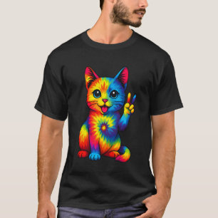 Katten Tie Dye Vredesteken Hippie Grappige Kattenl T-shirt