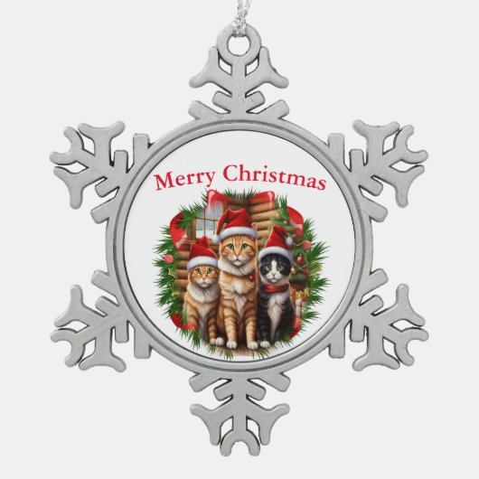 Katten Tin Sneeuwvlok Ornament (Voorkant)