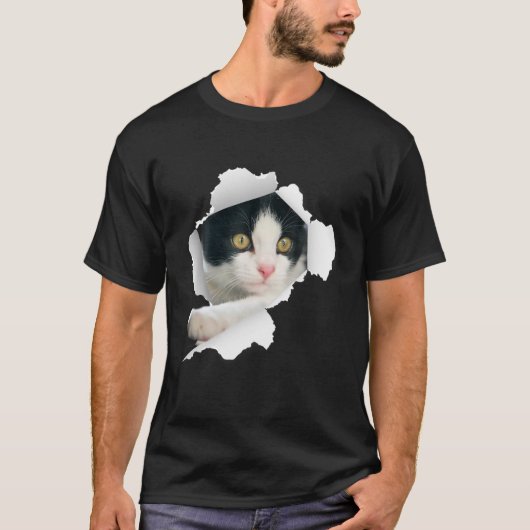 Katten, Tuxedo-katten, Katten gescheurd doek, Kitt T-shirt (Voorkant)